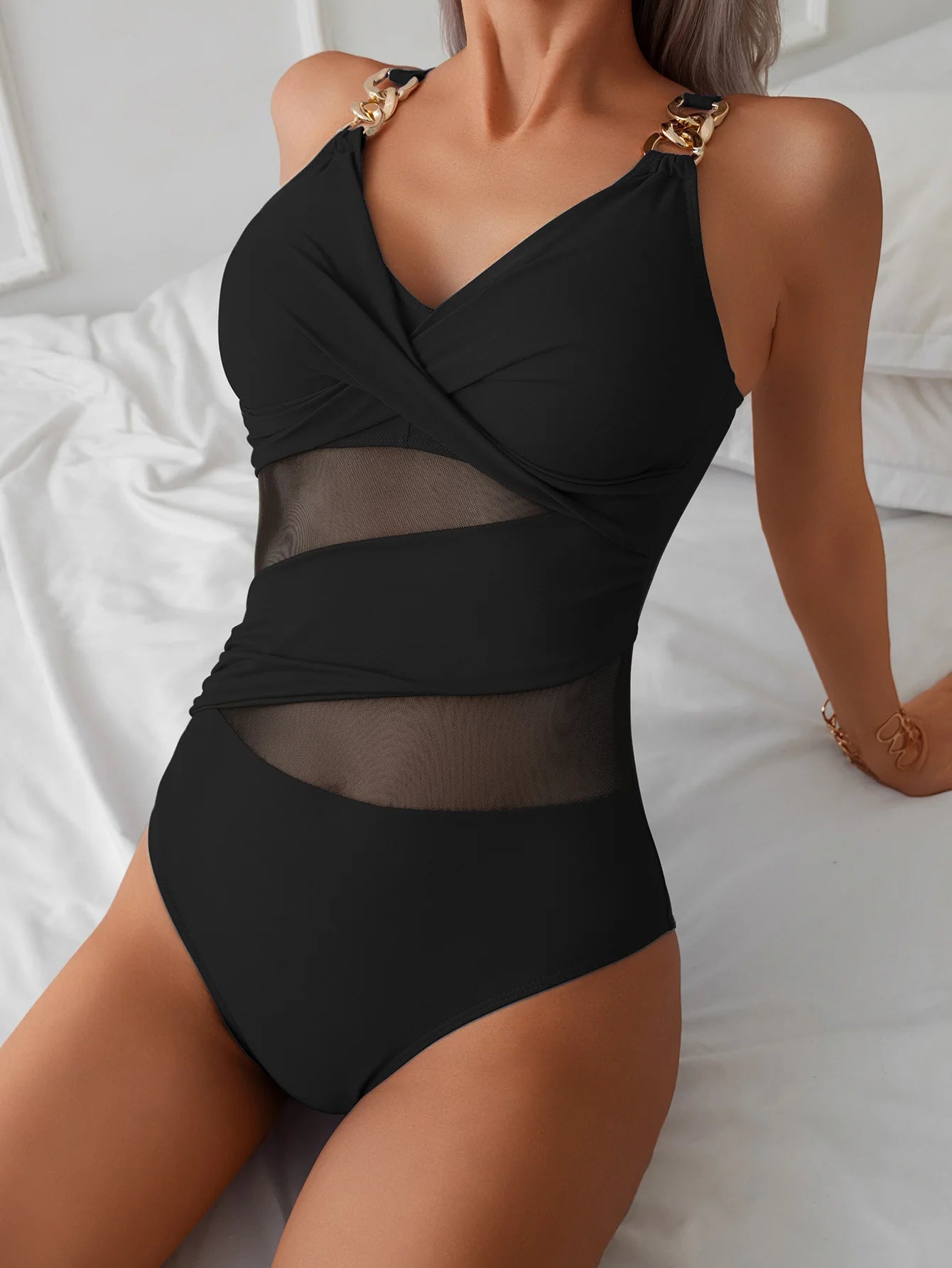Sexy Ring Link One Piece Swimsuit - Strappy Mesh Swimwear for Women | 2025
