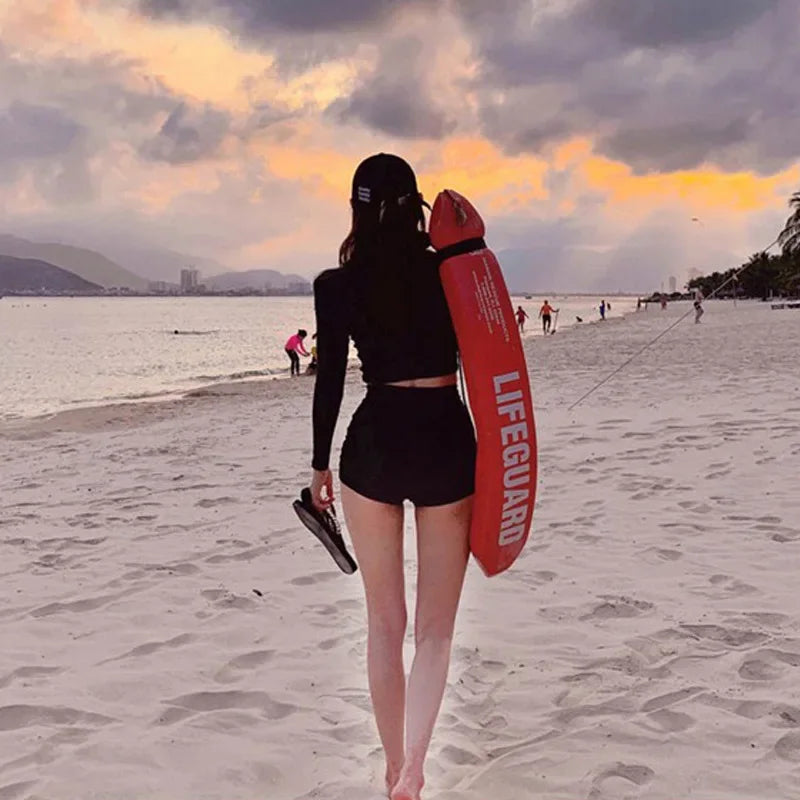Long Sleeve Two Piece Swimsuit - Slimming High Waist Thermal Beachwear for Surfing
