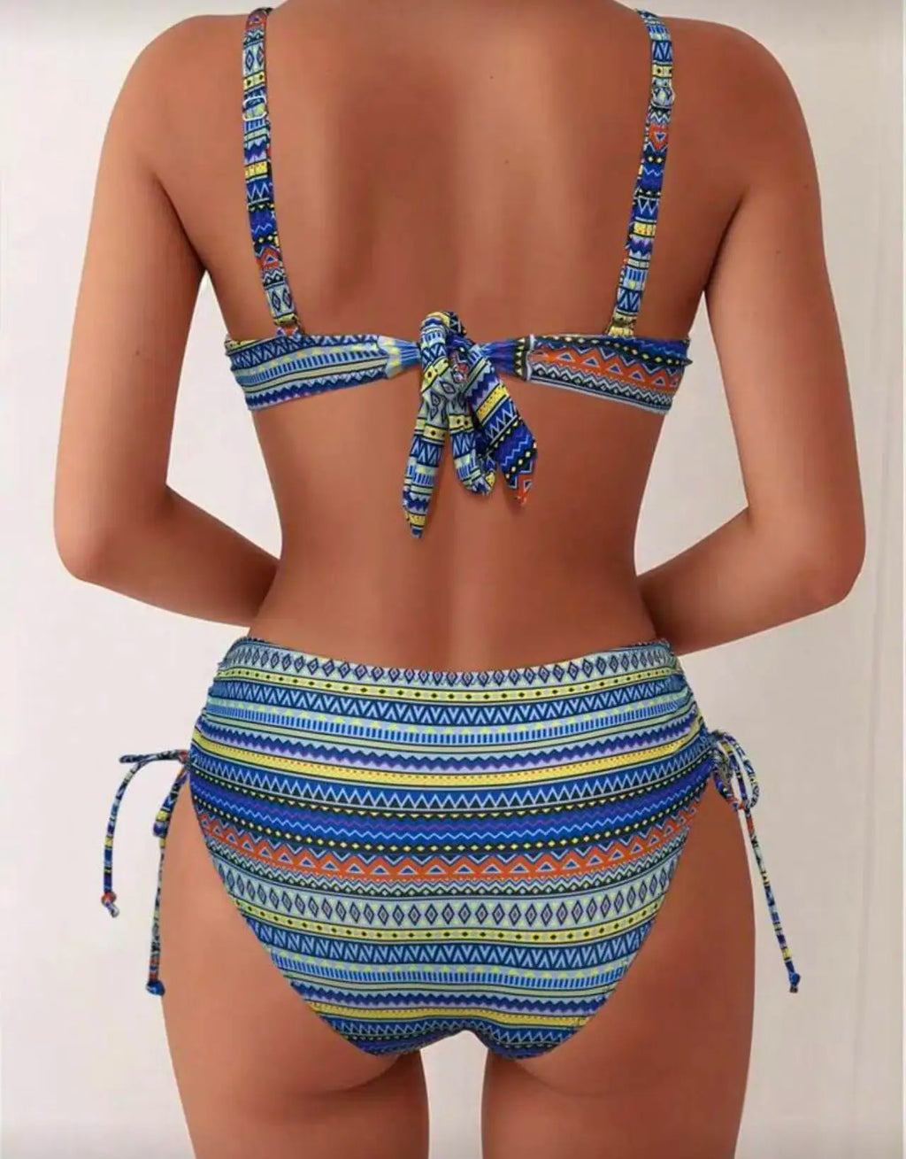 Women's Strappy High Waist Striped Bikini | Drawstring Swimwear