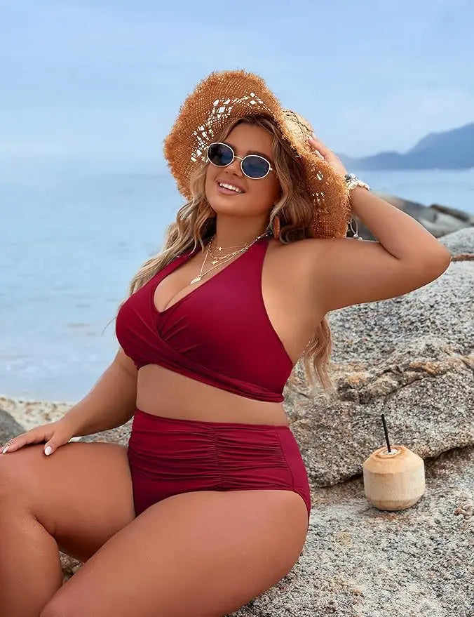 Women's V-Neck Cheeky Bikini Set - Push Up Two Piece with Adjustable String Straps
