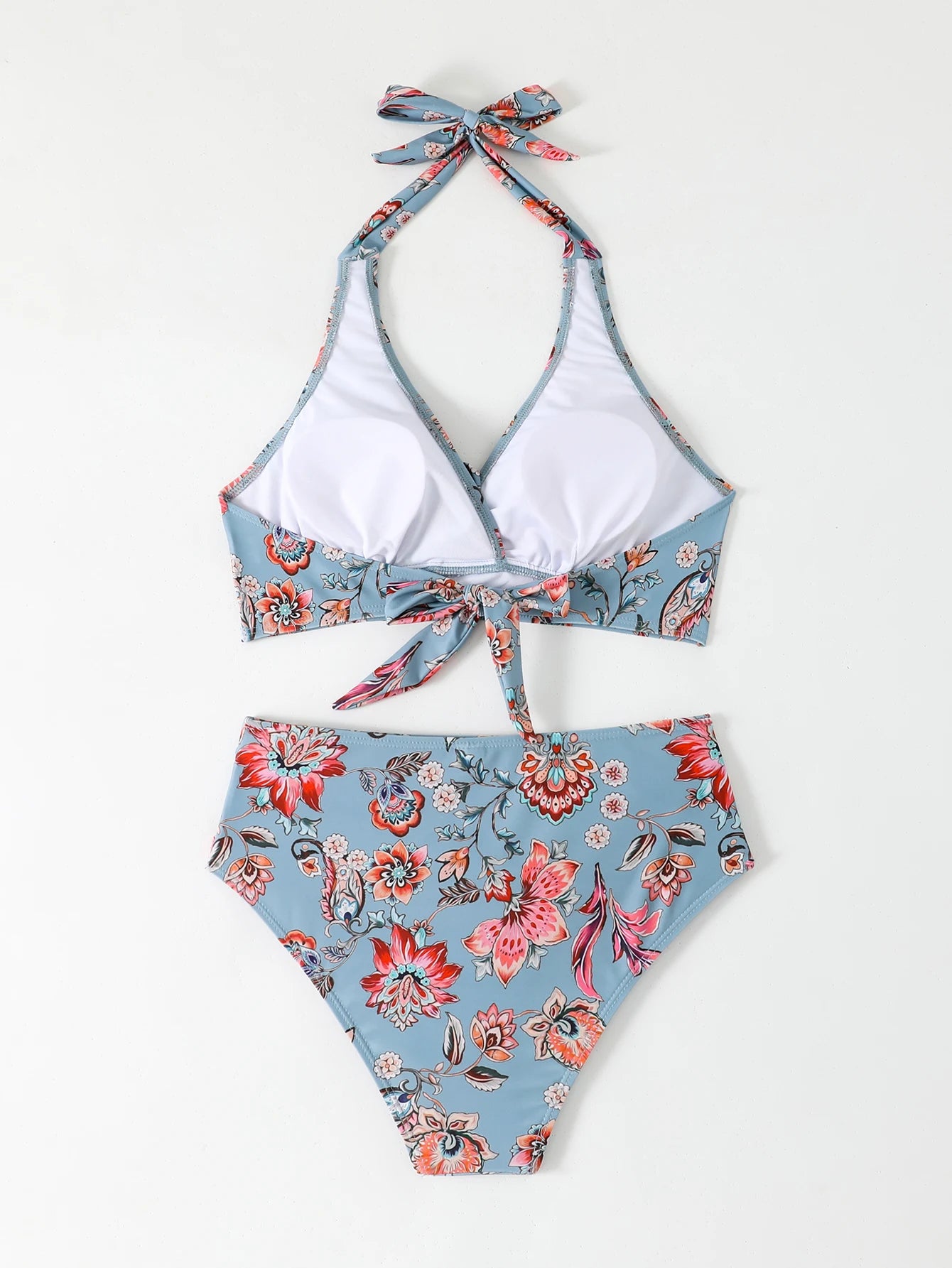 Women's High Waist Bikini Set | Padded Halter Top with Ruffle Trim | Sexy Swimwear