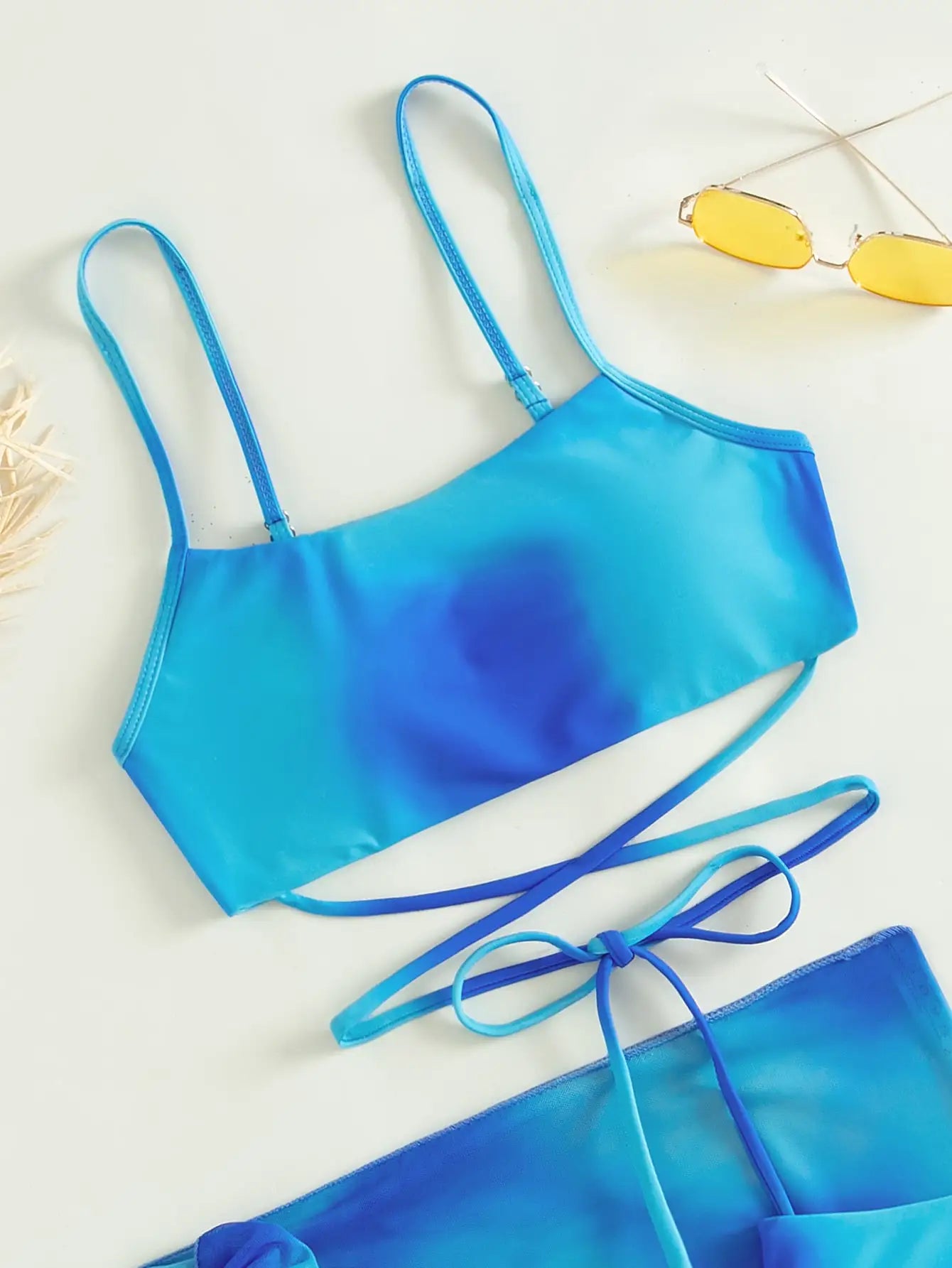 Ombre 3 Piece Bikini Set with Beach Skirt - Lace Up Sexy Swimwear for Women