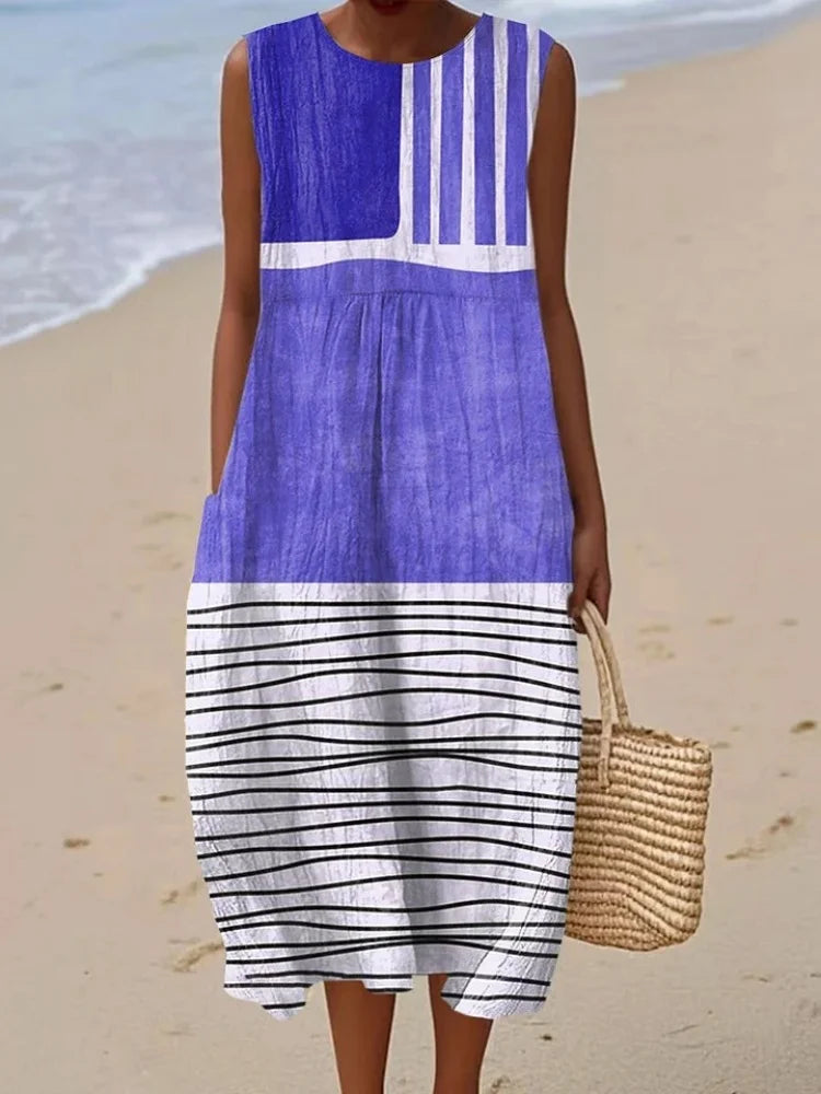 Women's Vintage Sleeveless Wrap Dress | Plus Size with Pockets up to 5XL