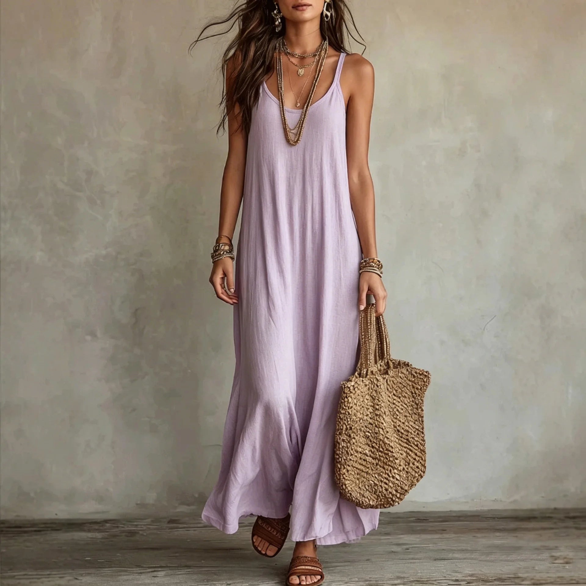 Women's Backless Cami Maxi Dress | Spaghetti Strap Sleeveless Boho Beach Wear