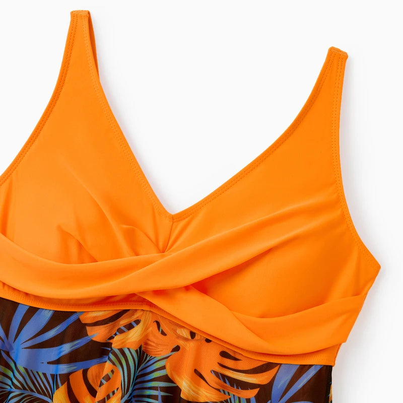 Family Matching Floral Swimwear | Drawstring Swim Trunks & Mesh One-Piece Swimsuit