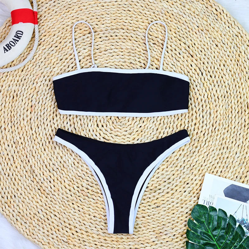 Women's High Waist Ribbed Bikini Set | Two-Piece Swimwear with Shorts