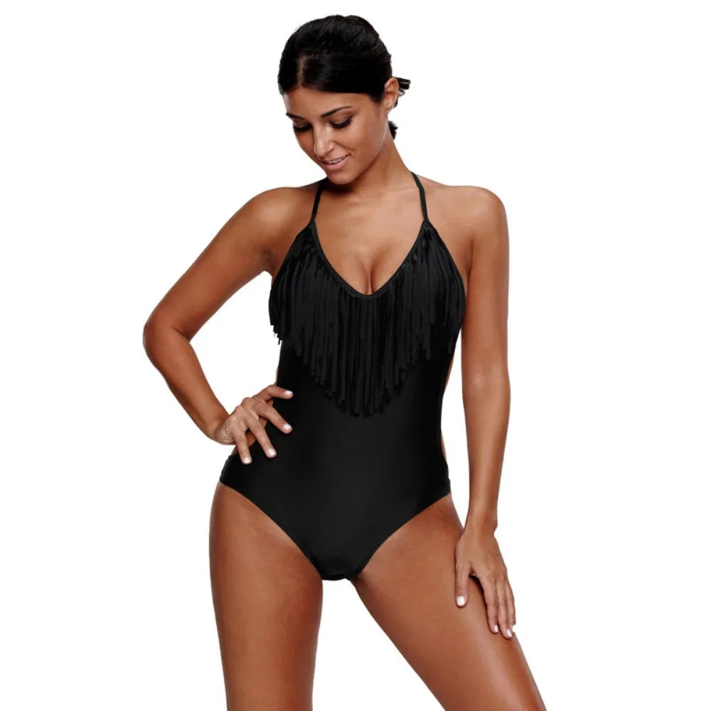 Women's Fringe Trim One-Piece Swimsuit | Spaghetti Strap Tummy Control Bathing Suit