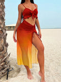 Women's 3-Piece Tie-Dye Ruffle Bikini Set | High Waist Swimsuit with Beach Skirt