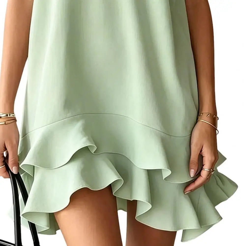 Women's V-Neck Sleeveless Mini Dress | Casual Summer Sundress with Ruffles
