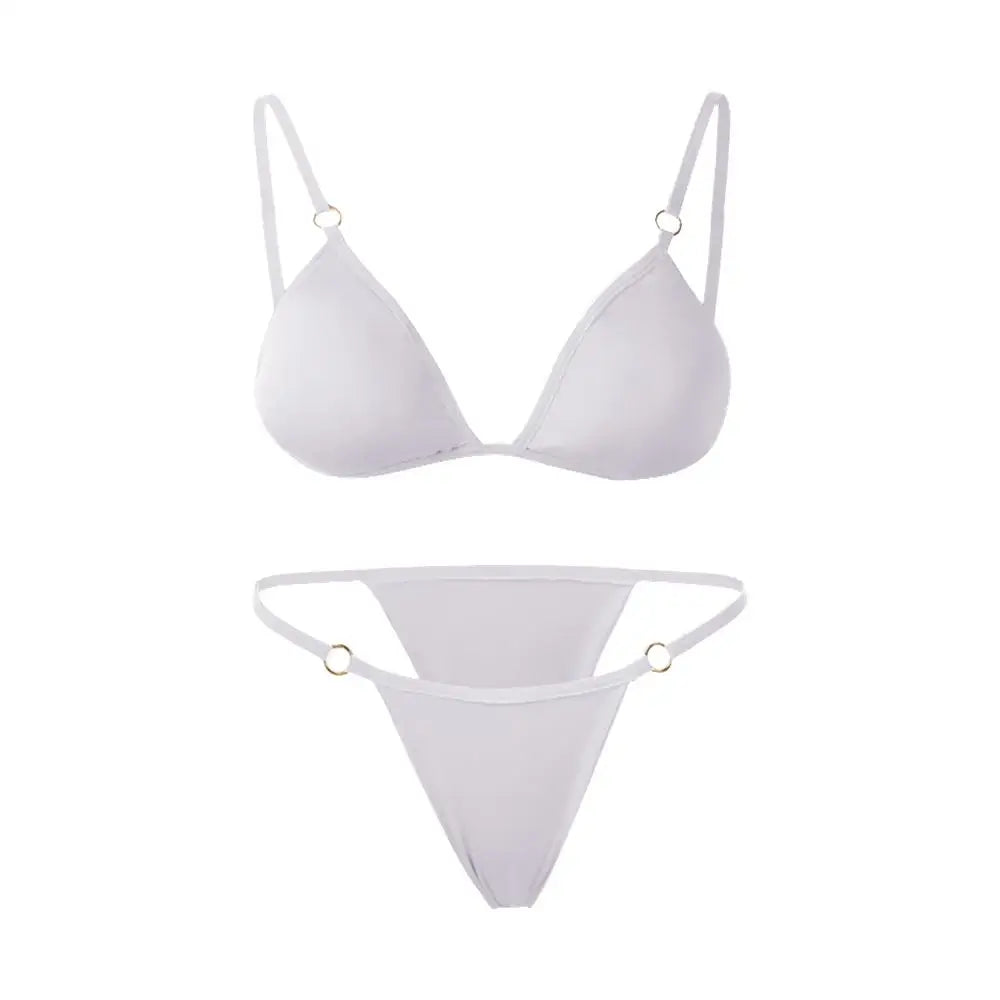 Vacation Woman Girl Solid Color Metal Buckle Sling Backless Split Swimwear Bikini Set Two Piece Swimsuit