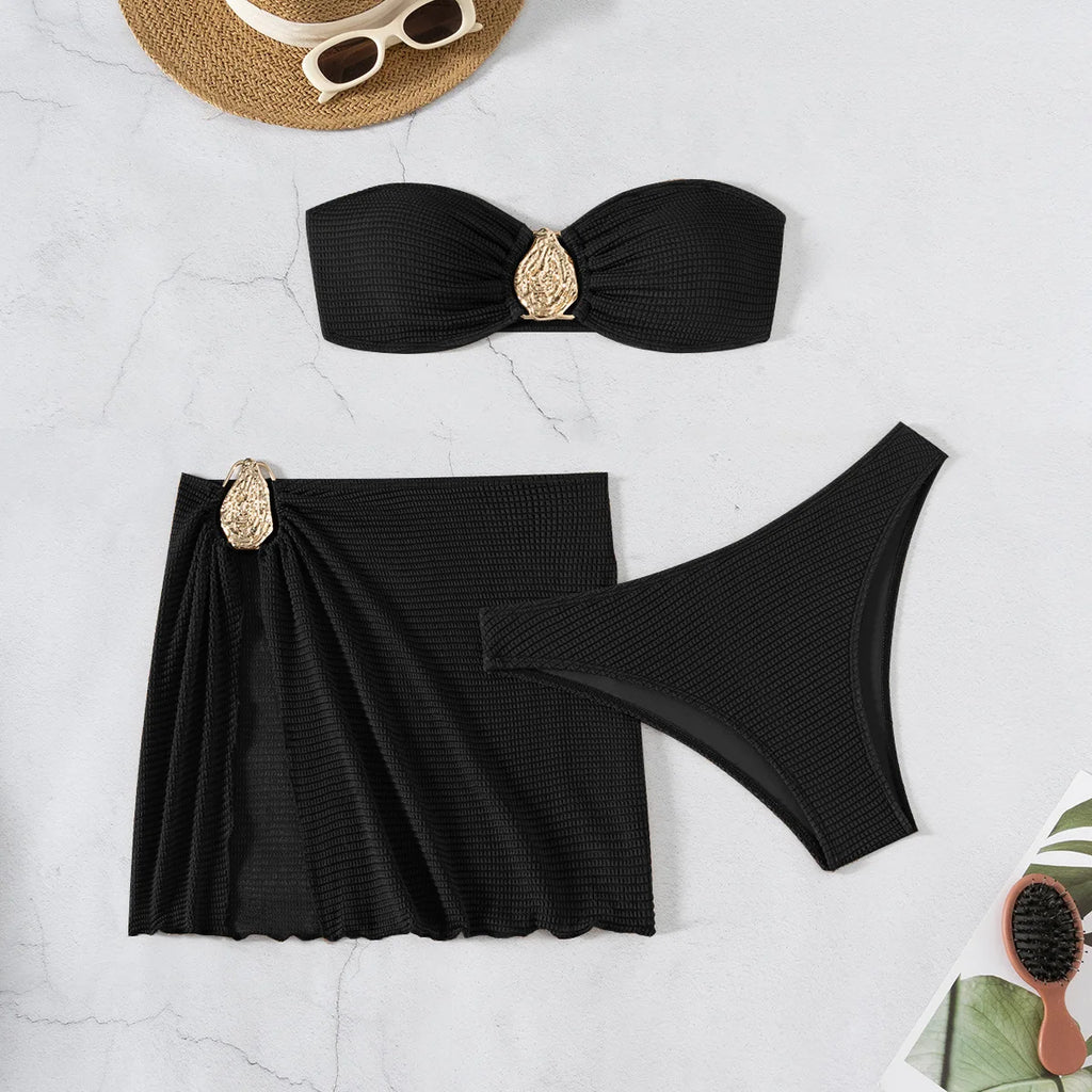 Women's 3-Piece Floral Push Up Bikini Set | Sarong Cover-Up Skirt Swimwear