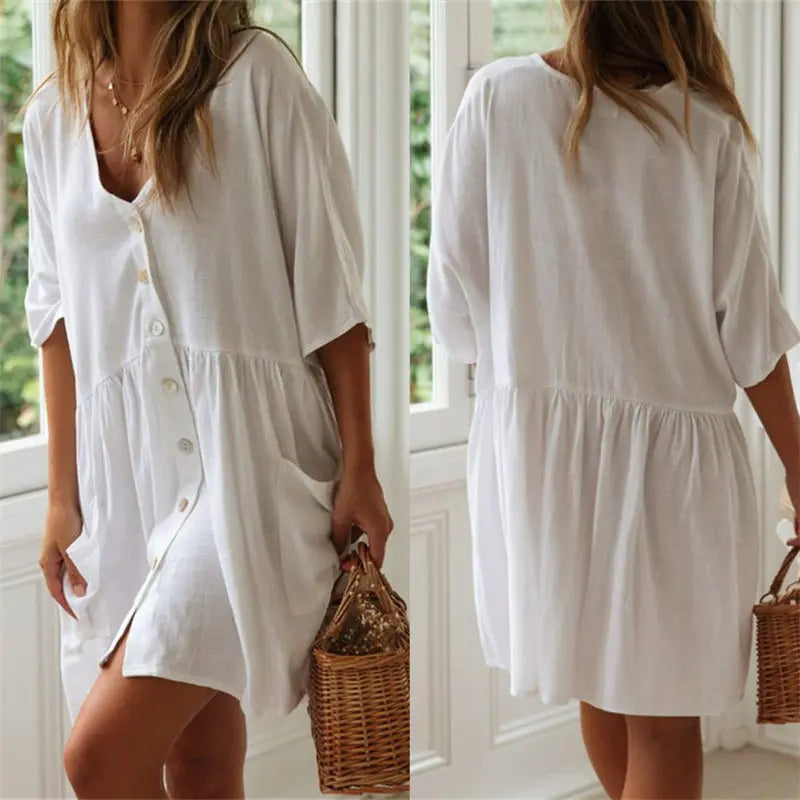 Women's V-Neck Beach Cover Up Dress | Casual Summer Tunic for Swimwear