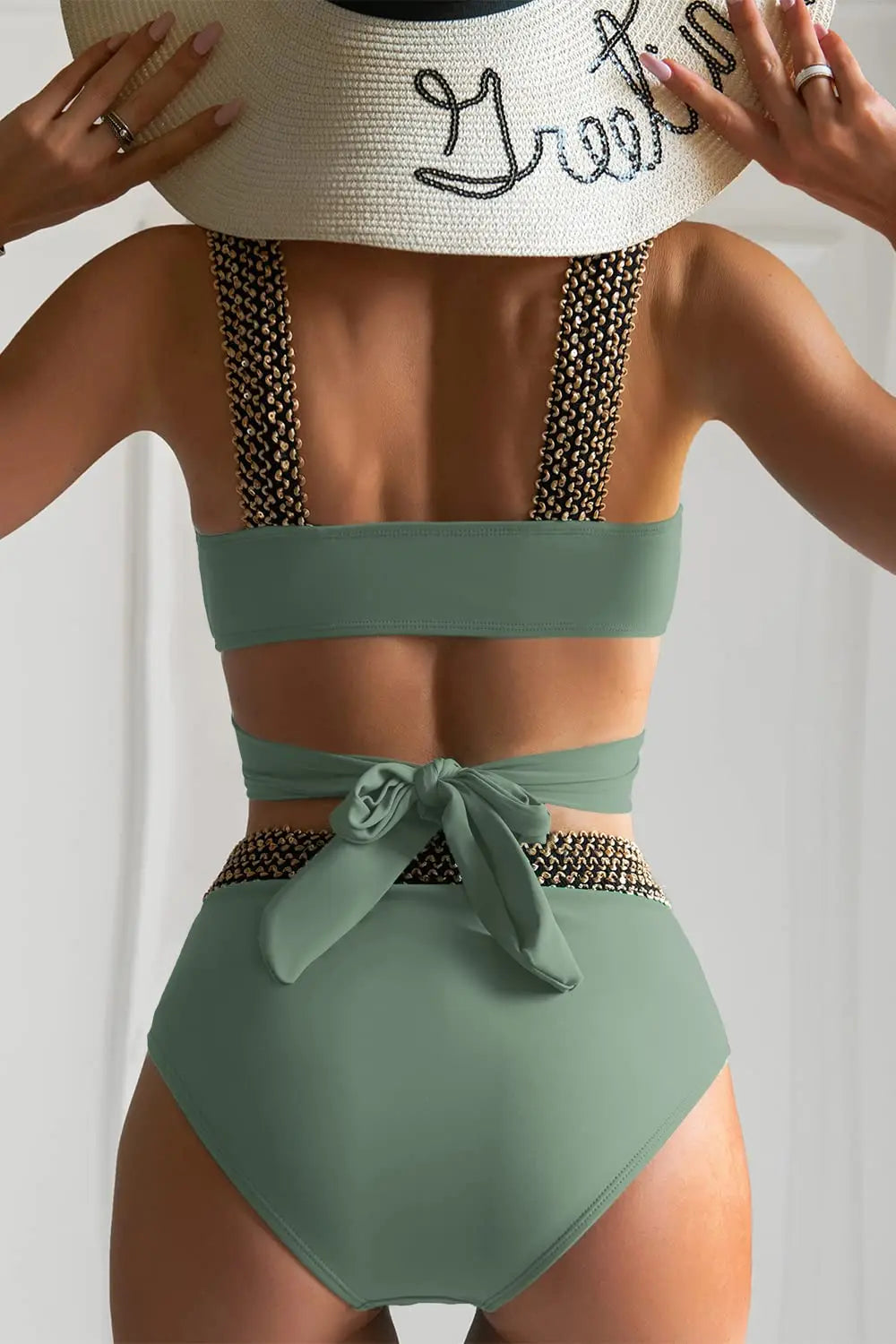 Black Cross High Waist Bikini Set - Solid Swimsuit for Women | 2025 Summer Beachwear