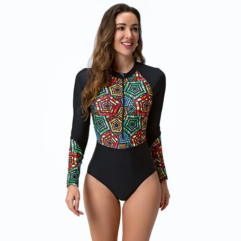 Women's Quick-Dry One Piece Surfing Suit - Long Sleeve Bathing Suit for Diving