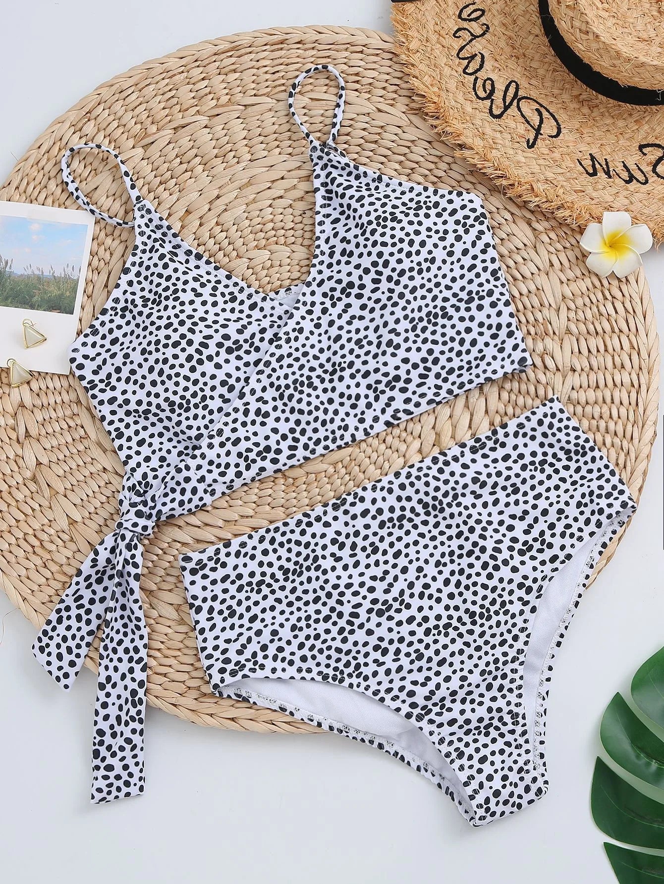 Women's Dot Print Bikini Set | High Waist Brazilian with Push Up & Lace Up