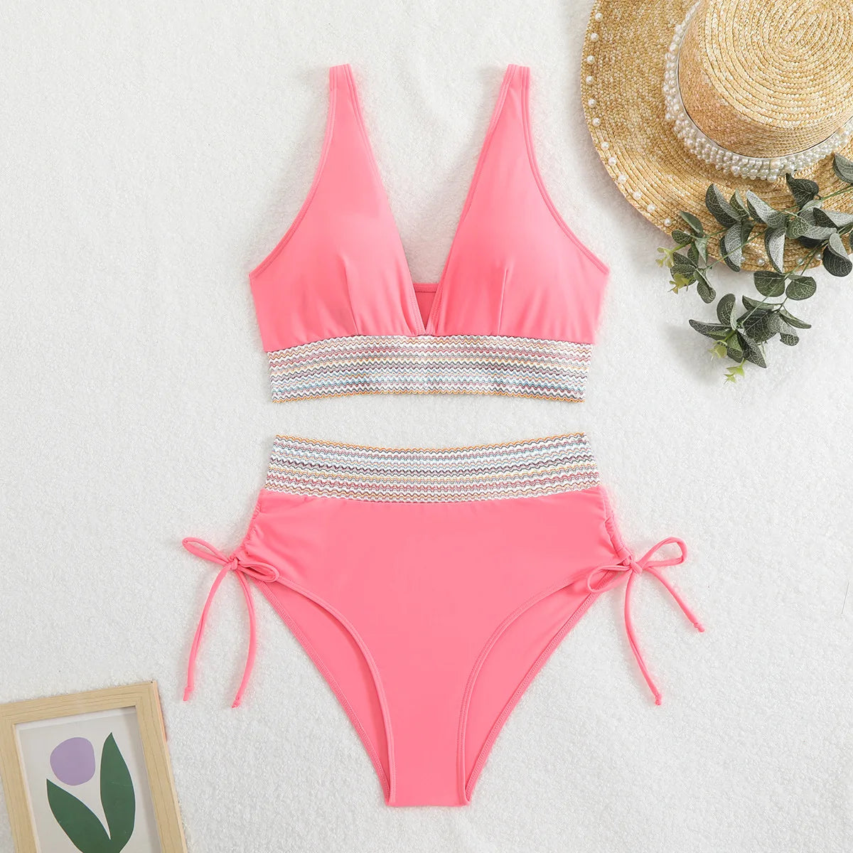 Solid Color Drawstring Bikini Set - High Waist Patchwork Separate Swimwear for Women