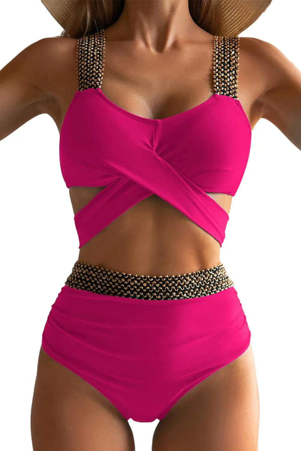 Black Cross High Waist Bikini Set - Solid Swimsuit for Women | 2025 Summer Beachwear