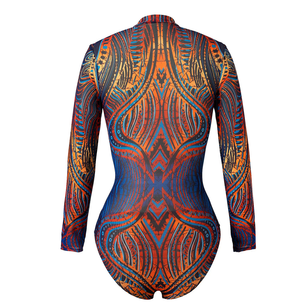 Mesh Zipper Bikini Set for Women - Sexy High Waist Long Sleeve Two Piece Swimwear