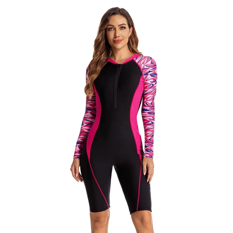 Sport Style Jumpsuit Swimsuit - Women's Long Sleeve One Piece for Surfing & Swimming