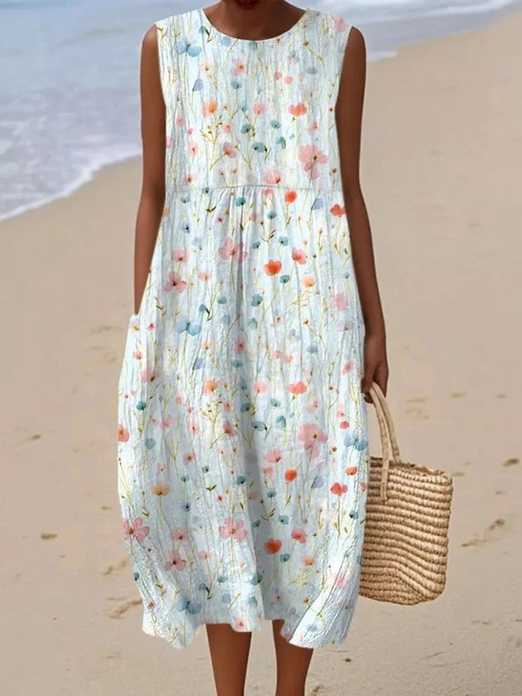 Women's Vintage Sleeveless Wrap Dress | Plus Size with Pockets up to 5XL