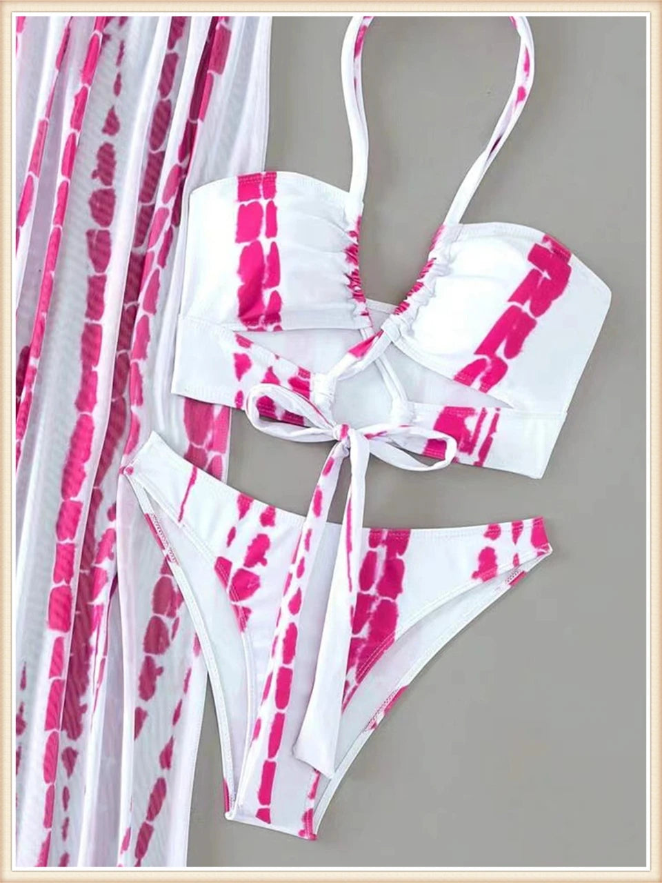 Tie Dye 3 Piece Bikini Set for Women - Cross Halter Swimsuit with Cover Up Pants