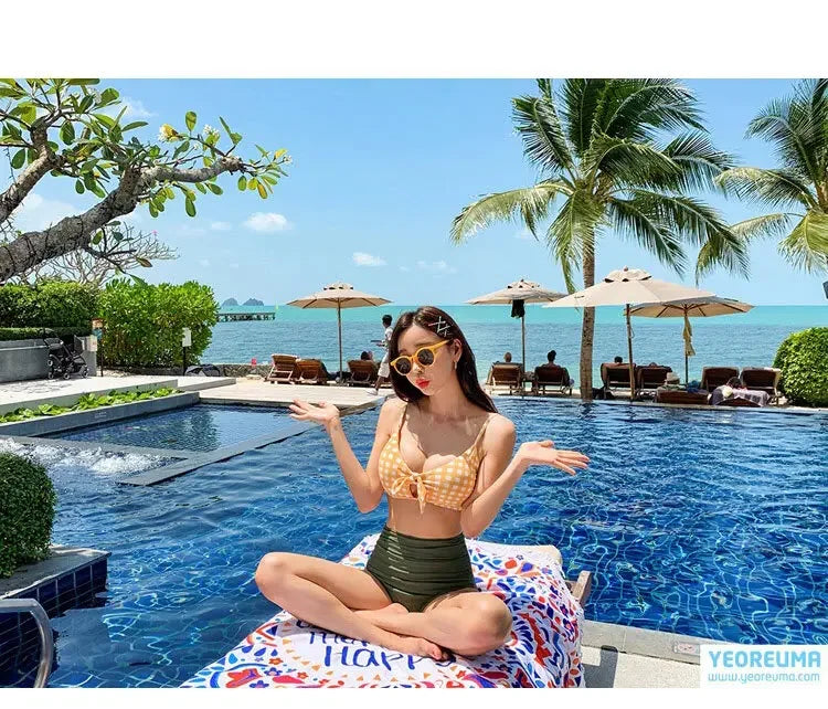 Women's High Waist Strap Bikini Set | Gathered Top with Slimming Fit