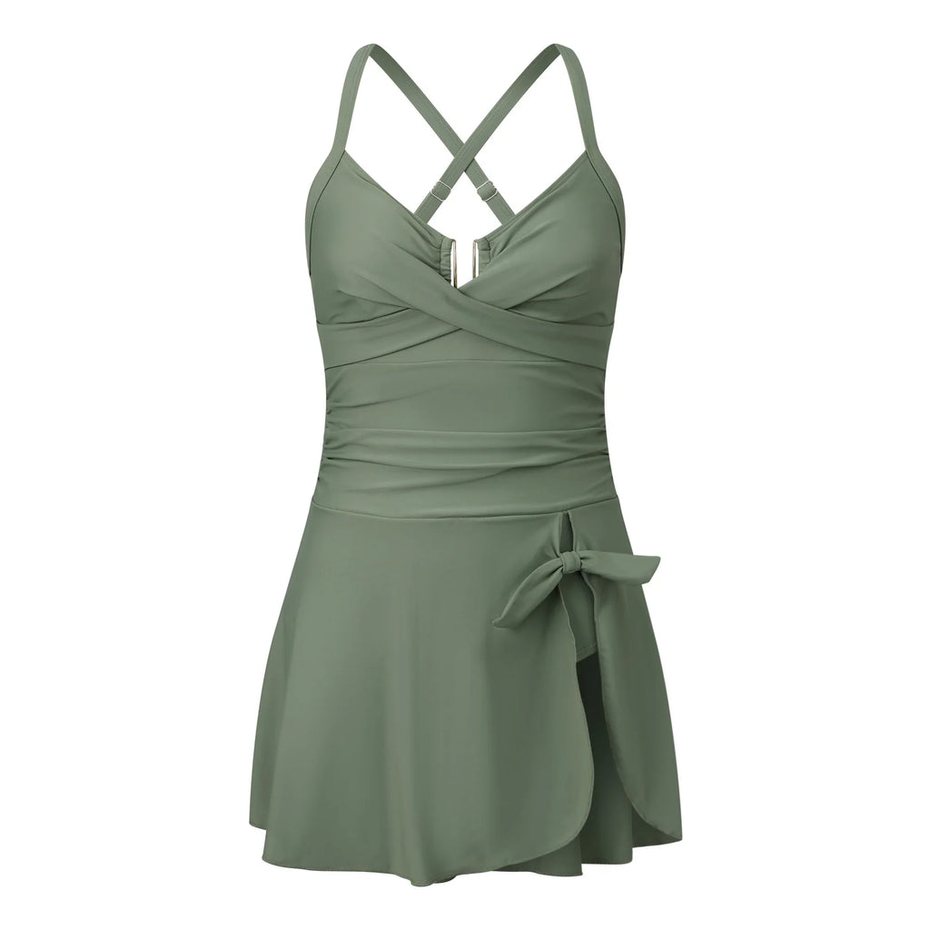 Women's High Waist Swim Dress | Tummy Control Push Up Monokini with Ruched Detail