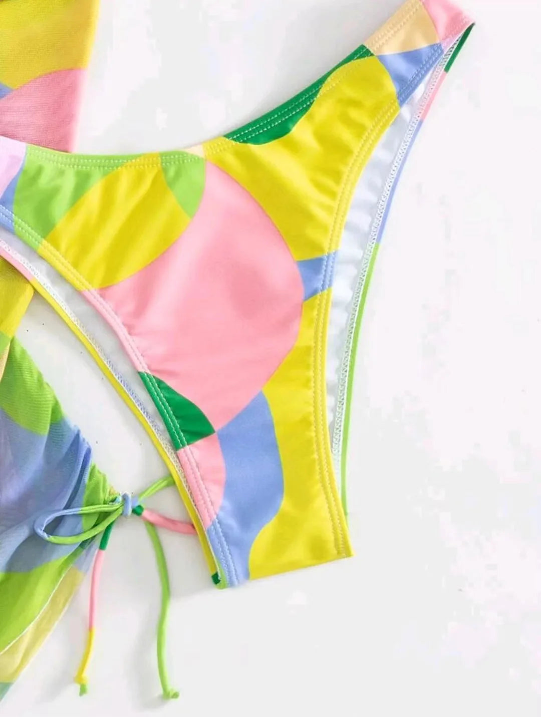 Print 3 Piece Bikini Set with Long Sleeve - Women's Cross Halter Swimwear for Beach