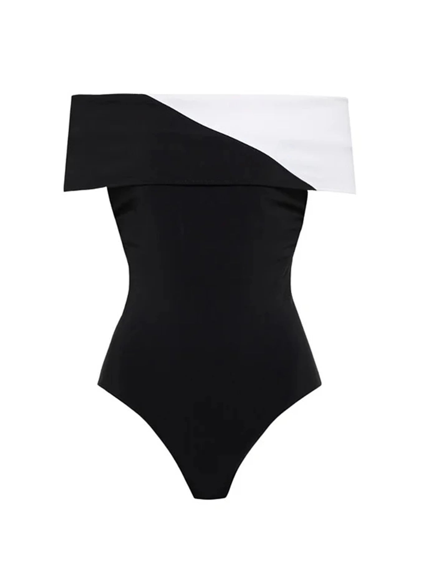Off The Shoulder One Piece Swimsuit - Women's Black & White Monokini Bodysuit | 2025 Beachwear