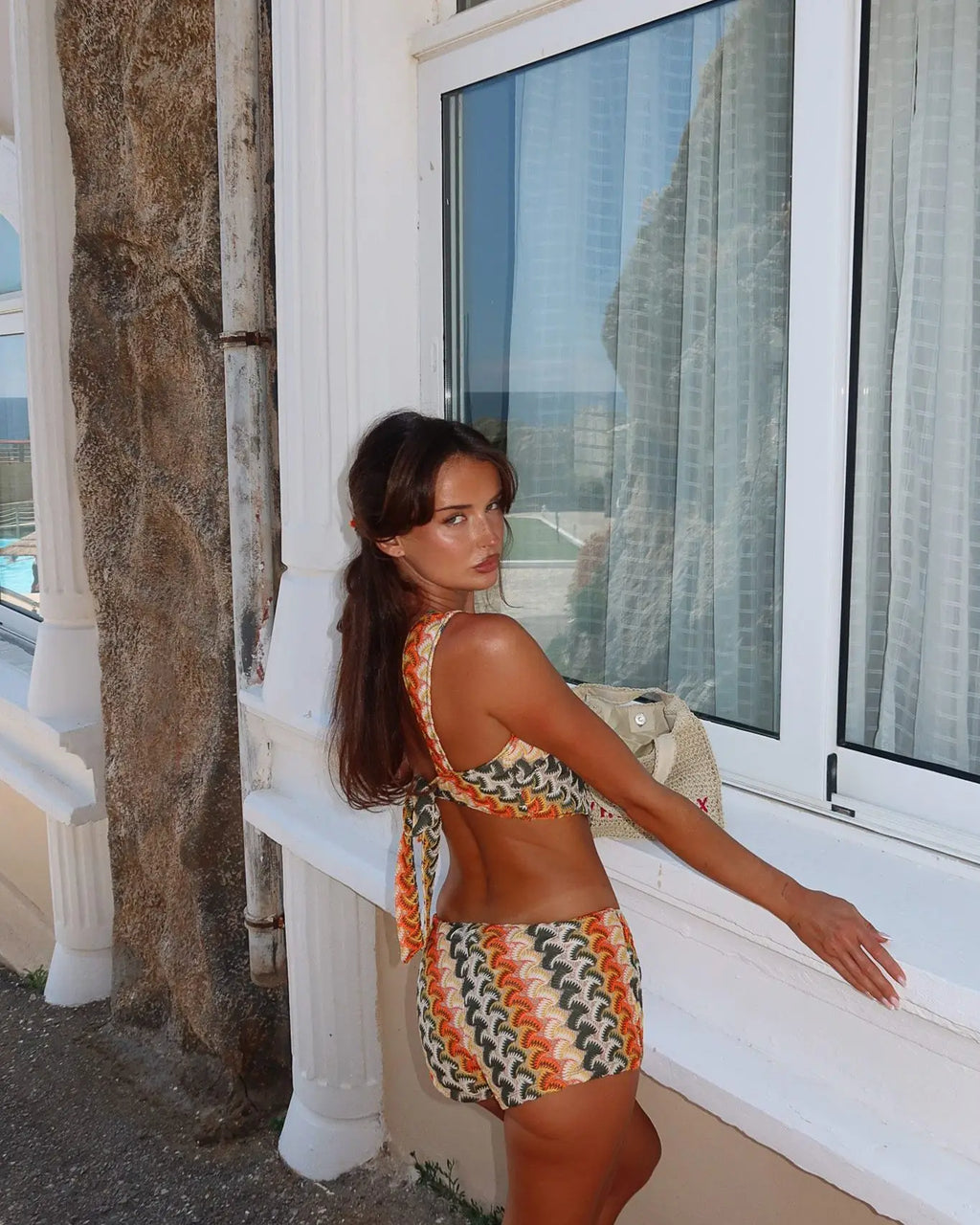 Women's Knitted Lace-Up Bikini Set | Printed High Waist Boxer Brief Swimwear