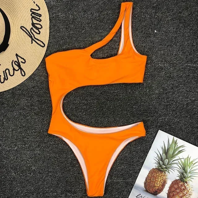 Women's Asymmetric One Shoulder One Piece Swimsuit | High Cut Monokini Swimwear