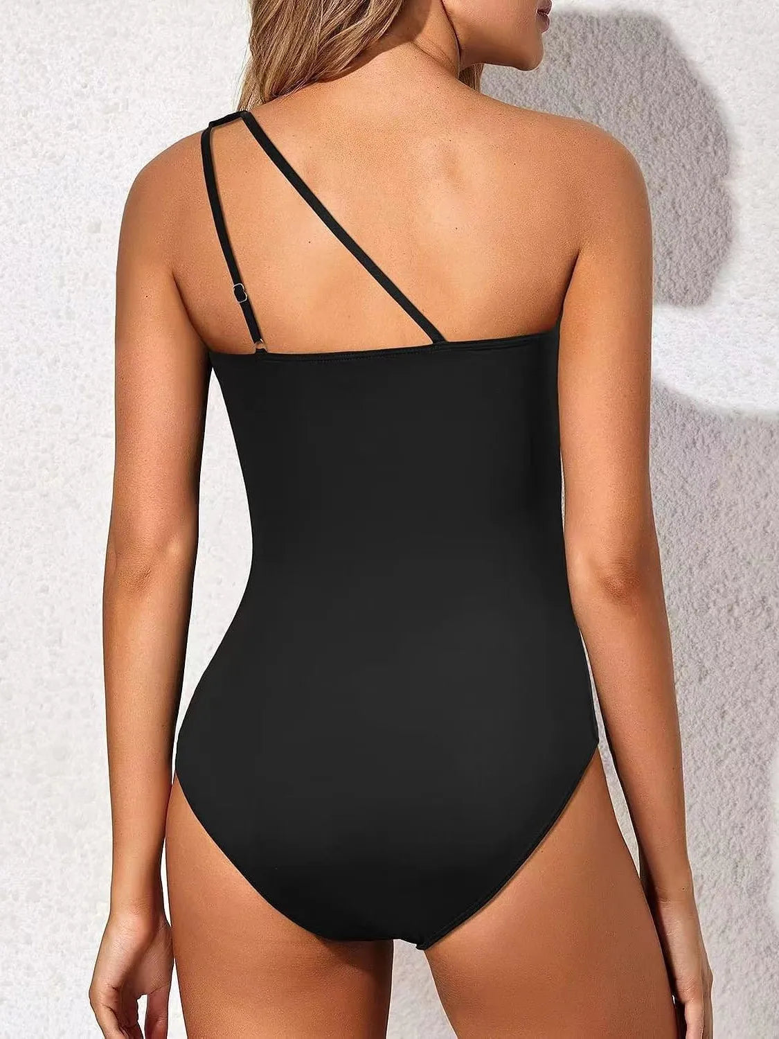 Women's Pure Color One Piece Swimsuit - Popular Single Shoulder Tight-Fitting Monokini