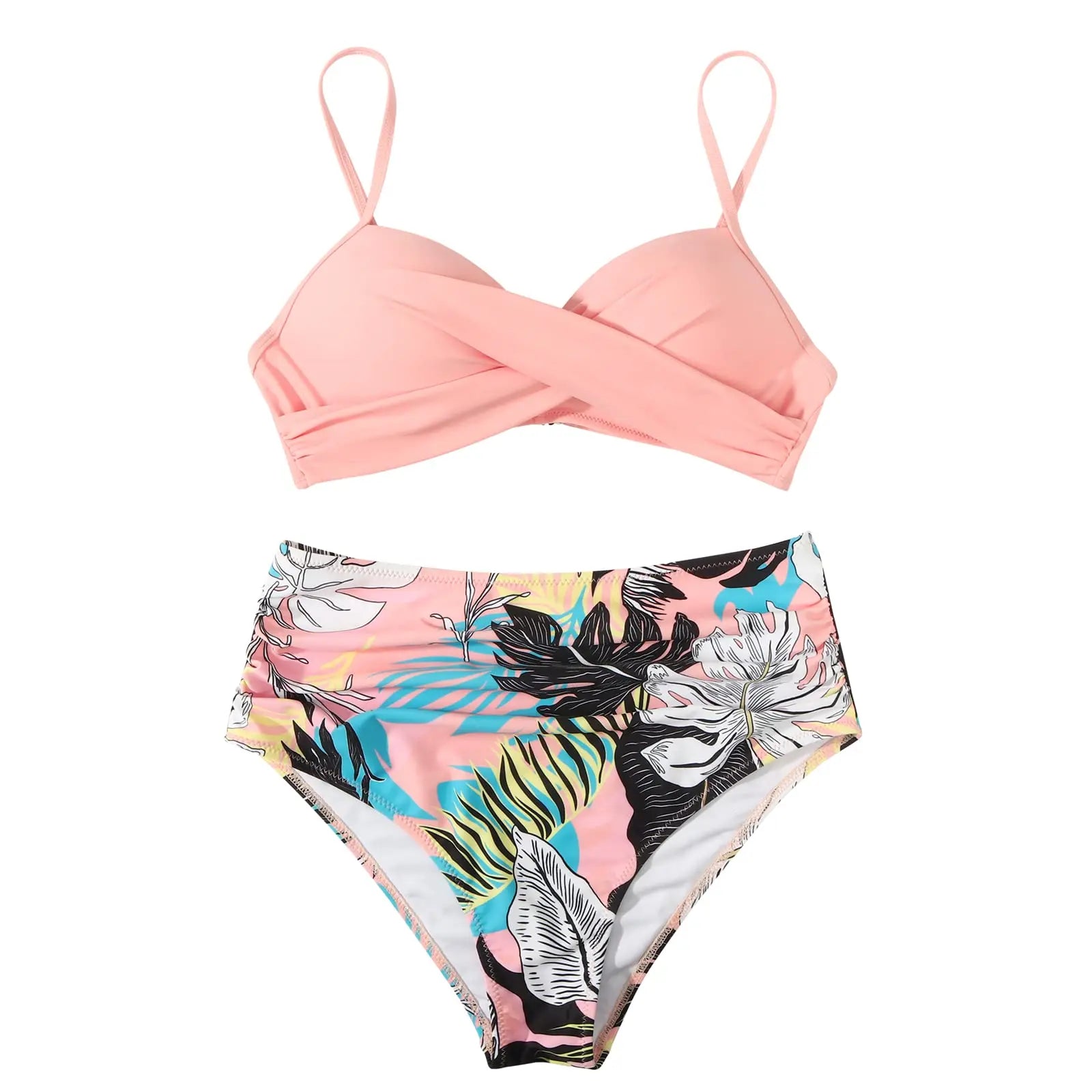 Vintage Print High Waist Bikini - Women's Push Up Swimsuit for Summer Beach