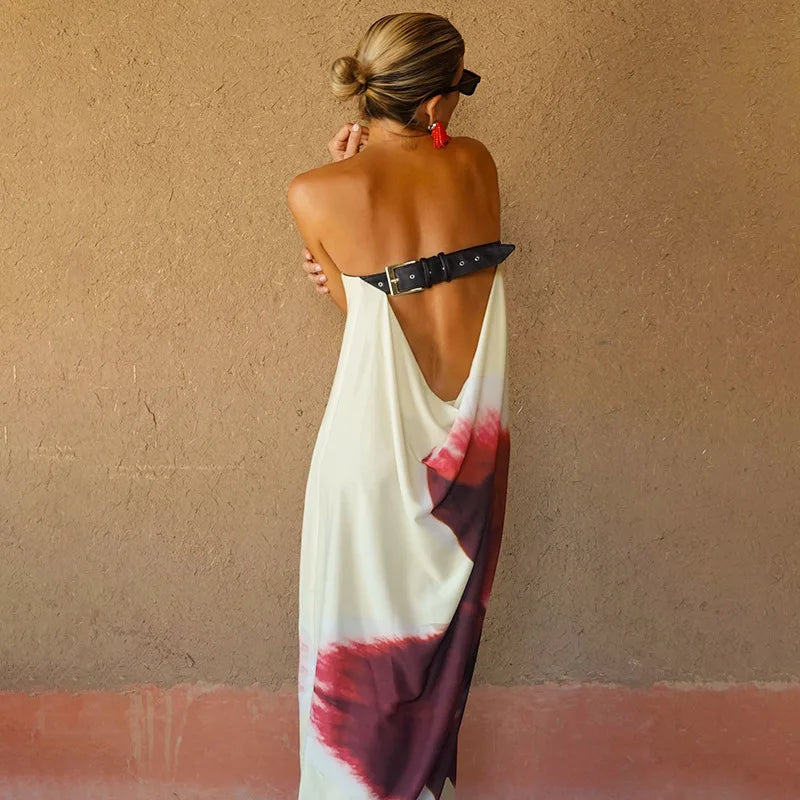 Yellow Floral Maxi Dress - Sexy Strapless & Backless with Belt | Vacation Party Beachwear