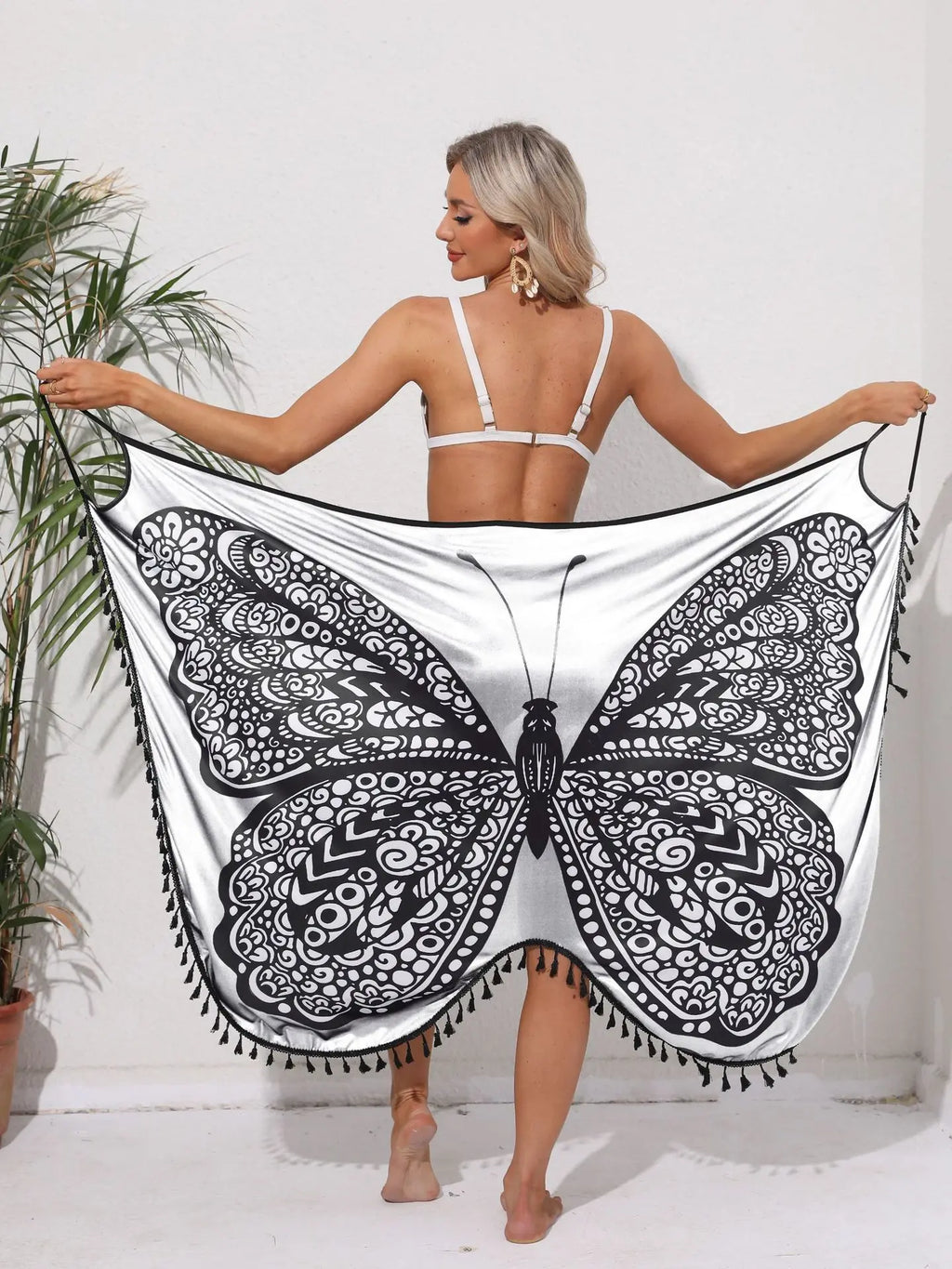 Women's Butterfly Print Beach Cover Up Dress | Lace Up Backless Sundress