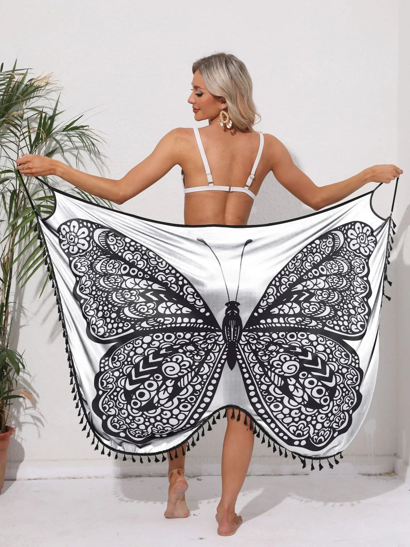 Women's Butterfly Print Beach Cover Up Dress | Lace Up Backless Sundress