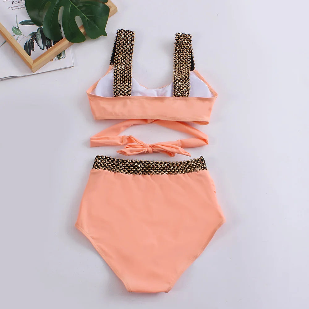 Black Cross High Waist Bikini Set - Solid Swimsuit for Women | 2025 Summer Beachwear
