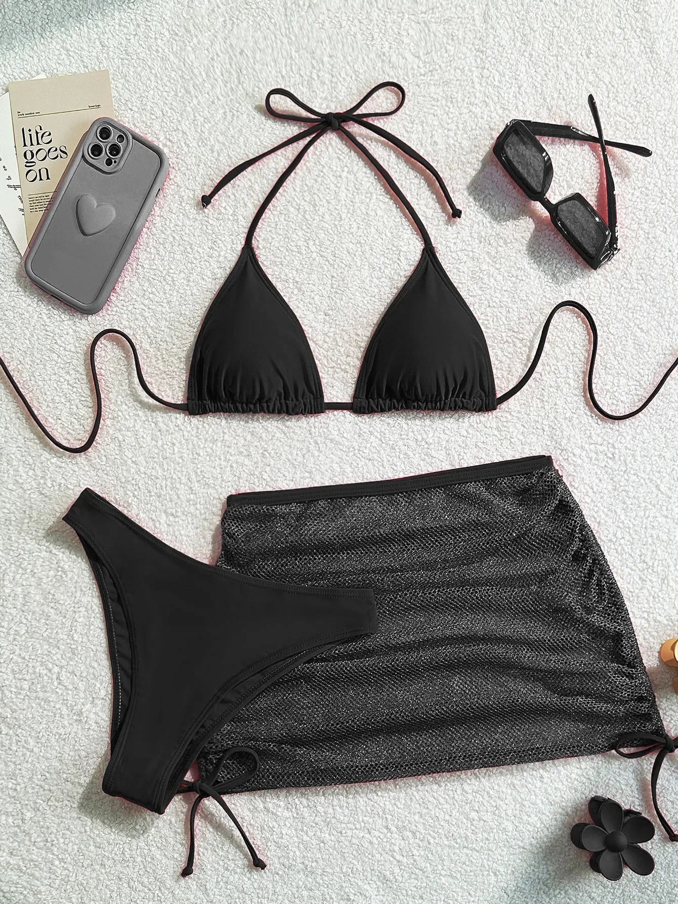 Paisley Print 3 Piece Halter Bikini Set - with Beach Skirt Cover Up for Women