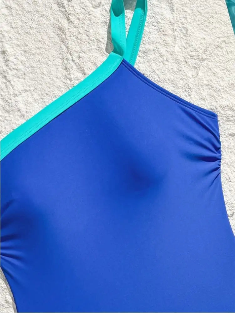 Colorblock One Piece Beach Outfit - Women's Sleeveless Casual Vacation Swimsuit