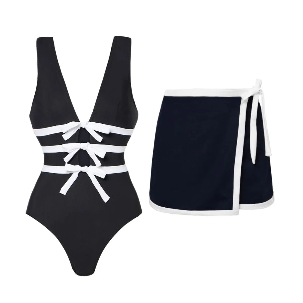 Women's Strapless One-Piece Swimsuit Set | With Shorts Two-Piece Beachwear