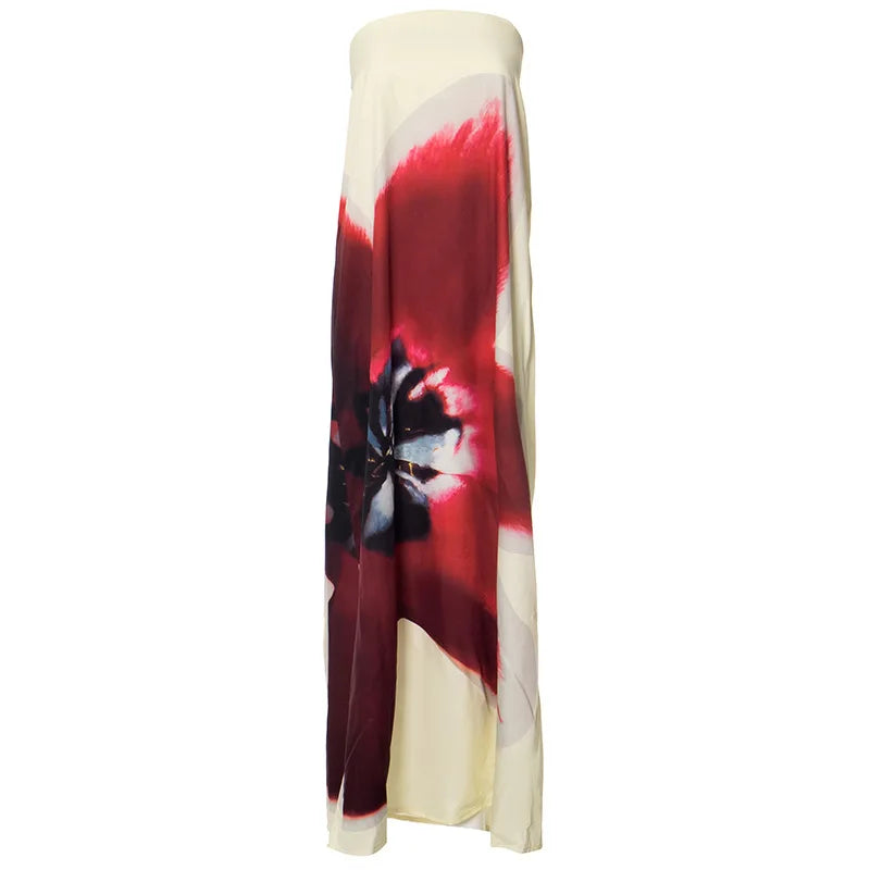 Yellow Floral Maxi Dress - Sexy Strapless & Backless with Belt | Vacation Party Beachwear