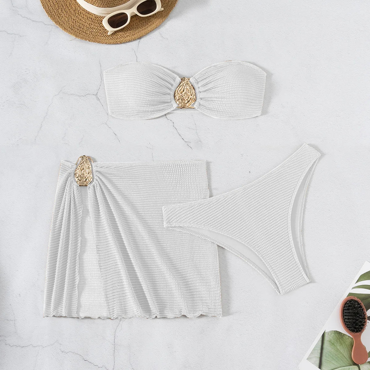 Women's 3-Piece Floral Push Up Bikini Set | Sarong Cover-Up Skirt Swimwear