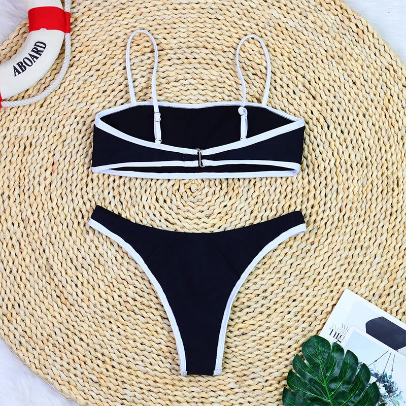 Women's High Waist Ribbed Bikini Set | Two-Piece Swimwear with Shorts