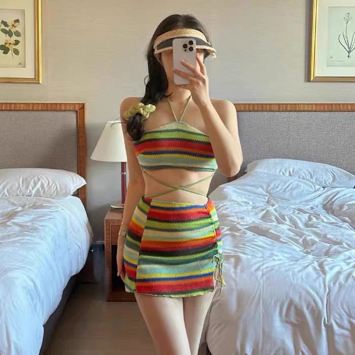 Women's Color Block Knitted Bikini Set | Sexy Two-Piece Swimwear