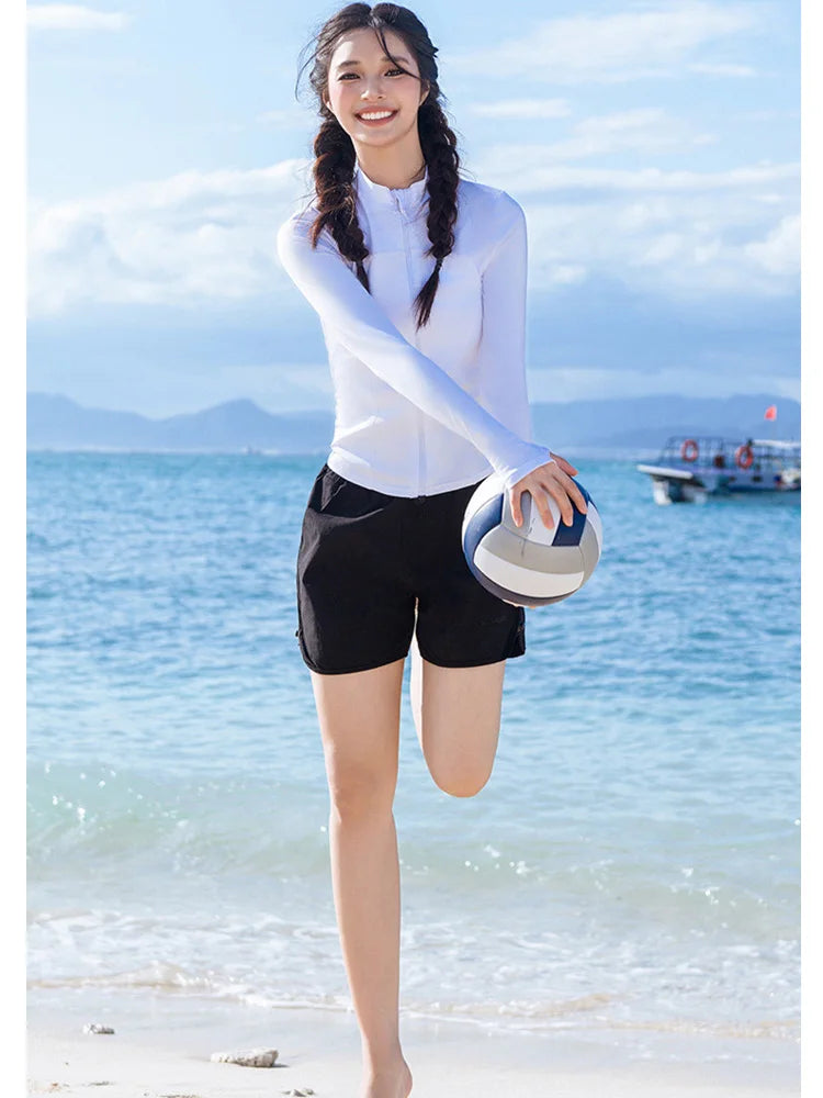 Women's 5-Piece Long Sleeve Rash Guard Set | Swim Shirt, Leggings & Bikini with UV Protection