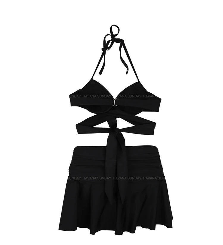 Women's 3-Piece High Waist Bikini Set | With Beach Skirt & Shorts