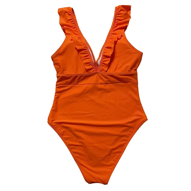 Women's Striped Ruffle One Piece Swimsuit | Vintage Print Monokini Beachwear