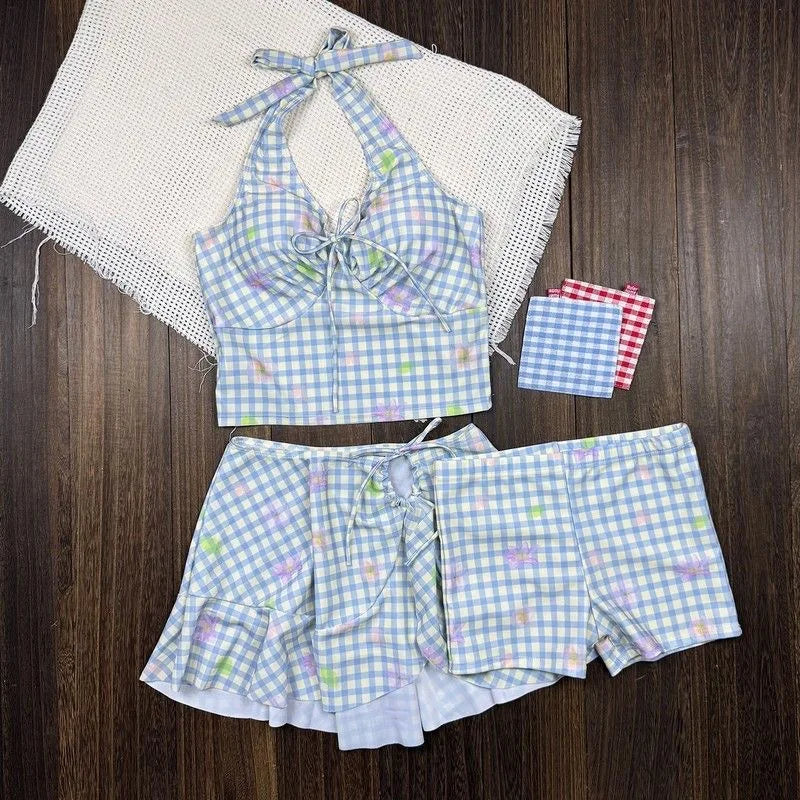 Women's Y2K Dot Print 3-Piece Bikini Set | Vintage Crop Top Swimwear