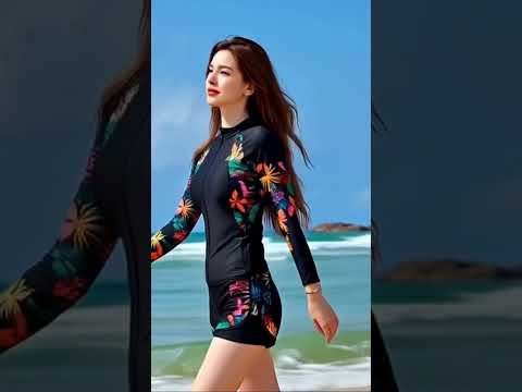 Plus Size Long Sleeve Two Piece Swimwear - with Boxer Shorts Korean Style Beach Outfit