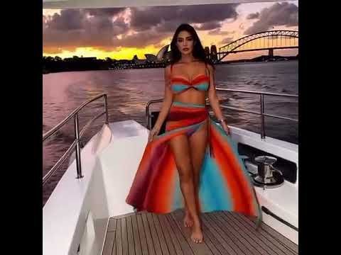 Gradient Print 3 Piece Bikini Set - Sexy Push Up Swimsuit with Long Skirt Cover Up